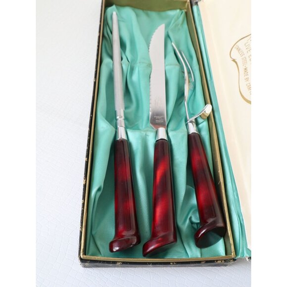 Glohill Bakelite Carving Fork Knife Sharpener Burgundy Red Vintage Glo Hill - Picture 1 of 7